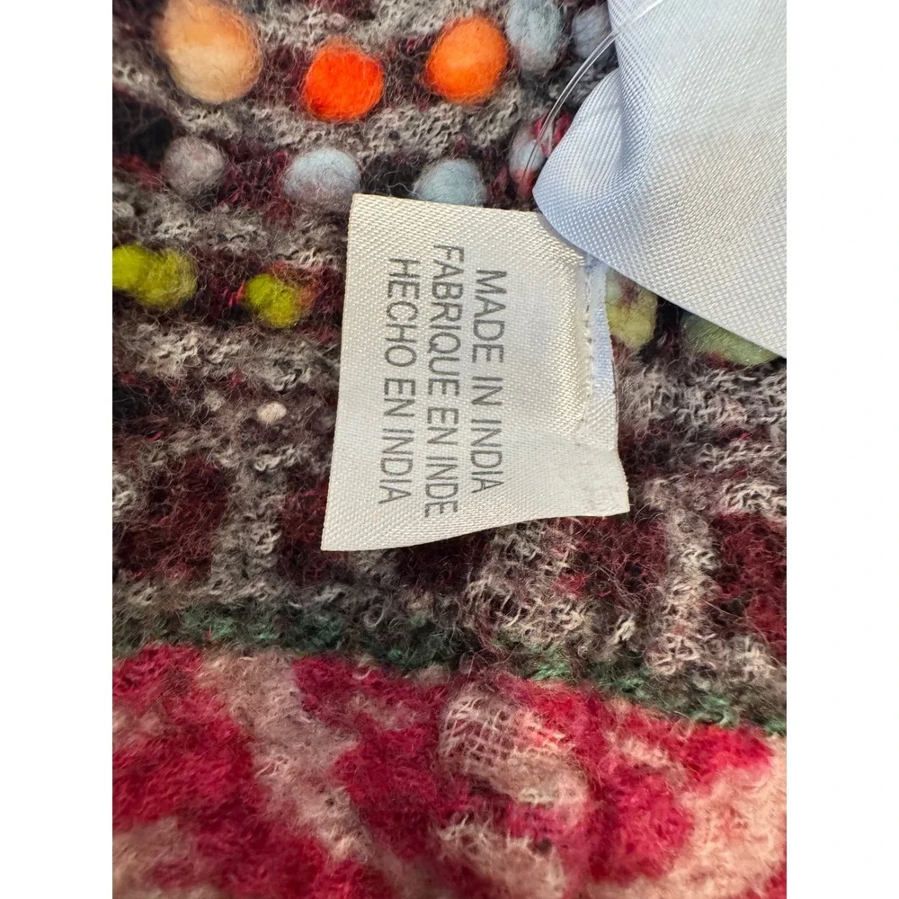 Anthropologie Wool Multi-Color Beaded Pom Pom Scarf Wrap boho art statement